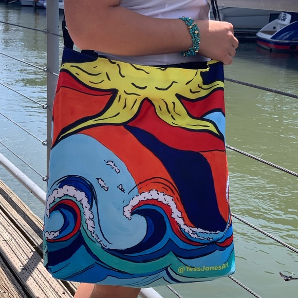 Tess Jones Art Handbags - Funky Seas, 18x18x4, NWT Tote Bag, Beach Bag, Market Bag